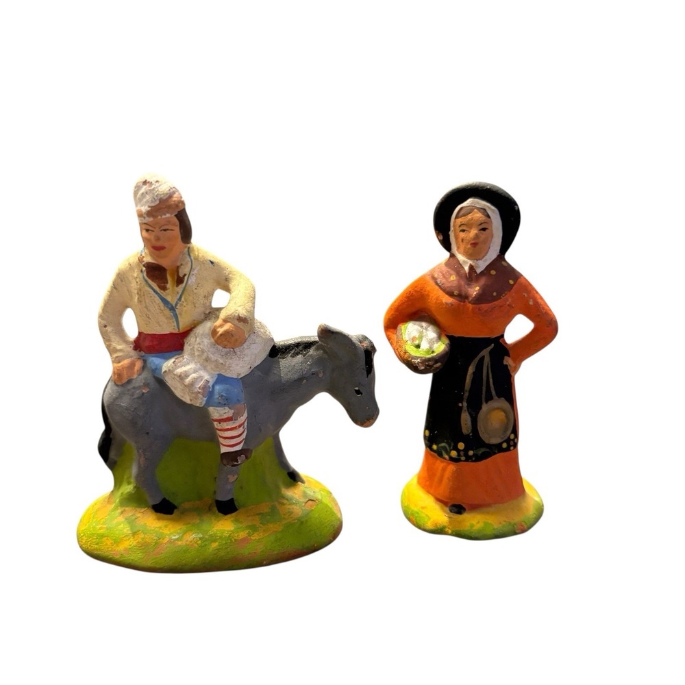 Santon D'Art Ricard Marseille Hand-Painted Clay Peasant‎ Figurines Set Of 2 READ